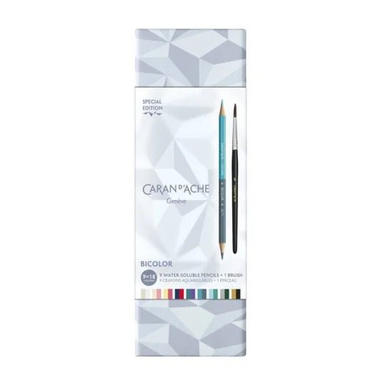 Caran d'Ache Prismalo Bicolor potlodenset – Speciale editie Frost (9 potloden = 18 kleuren) met penseel