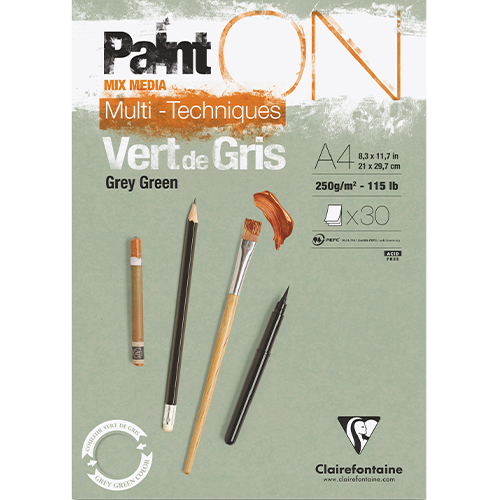 Paint-On A4 30 vel Grijs Groen papier 250gr Clairefontaine