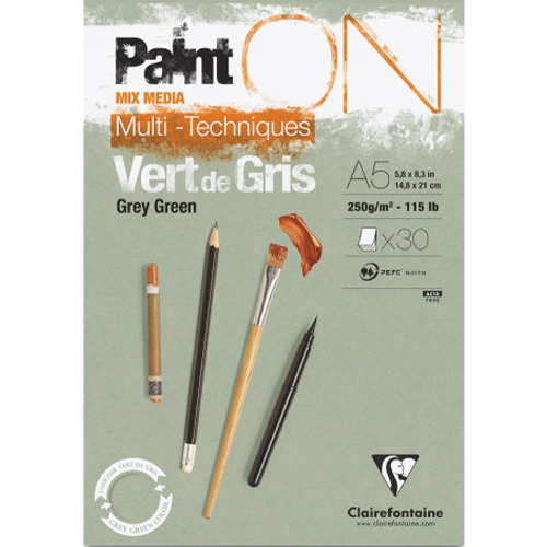 Paint-On A5 30 vel Grijs Groen papier 250gr Clairefontaine