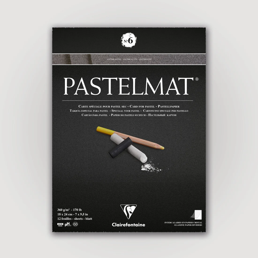 Pastelmat No. 6 (Antracite) 360gr 18x24 Clairefontaine Gekleurd Pastelpapier