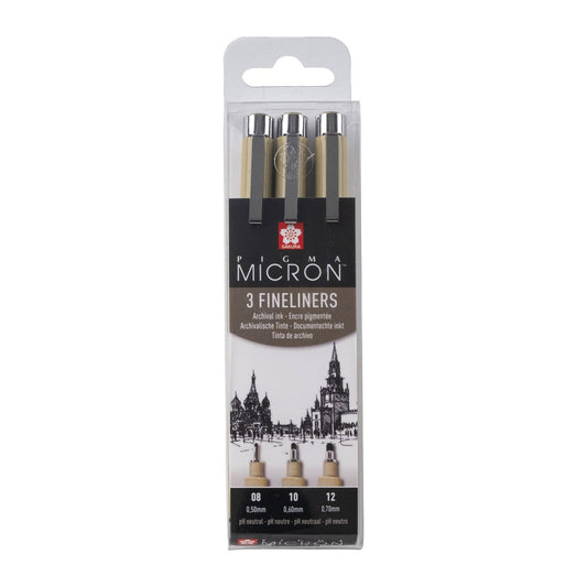 PIGMA Micron 3 Set Fineliners ZWART Sakura 08 10 12