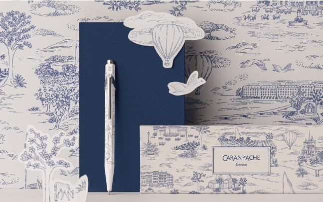 Limited Edition set BallPoint + Mechanish Potlood Caran D'ache 849 Toile de Jouy wit en blauw