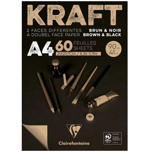 KRAFT zwart/bruin papier A4 60vel 90gr Clairefontaine