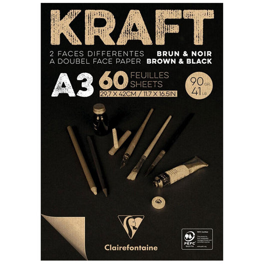 KRAFT zwart/ bruin papier A3 60vel 90gr Clairefontaine