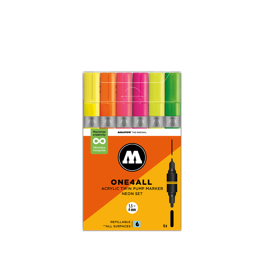 Twin Marker Neon Set (6x) One4All Molotow Acryl Marker